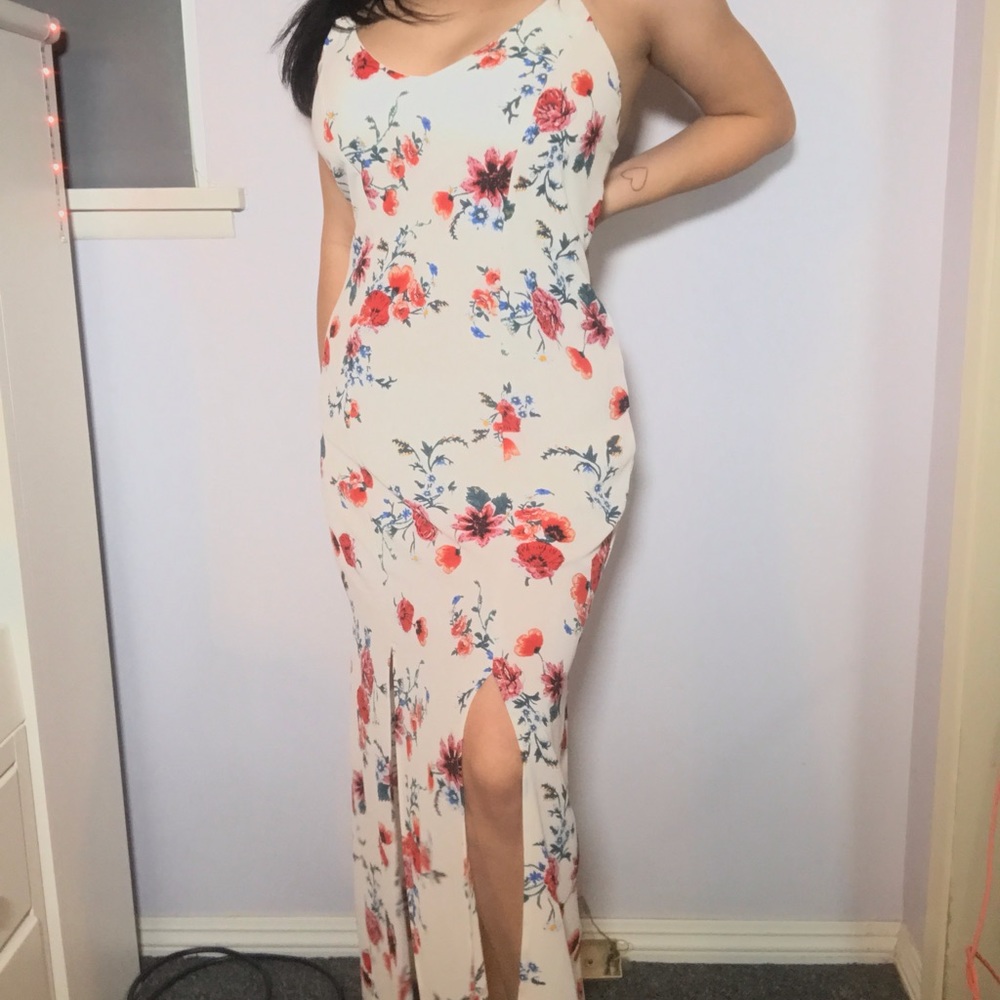 White Floral Print Maxi Dress
